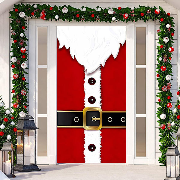 Glædelig jul dørbetræk julehængende banner julemand dørbetræk klud polyester jule dørbetræk juledekorationer, 70,9 x 35,4 tommer