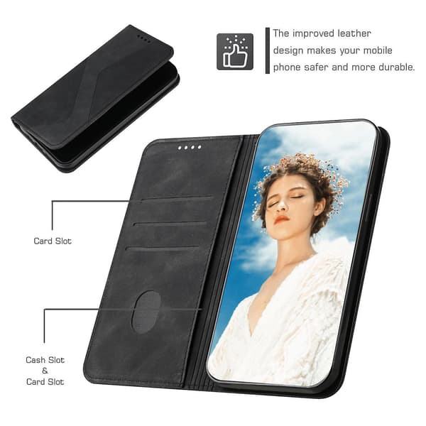 Samsung Galaxy A25 Etui, PU Læder Flip Etui Magnetisk Lukning Pung Kortpladser Stativ Sort