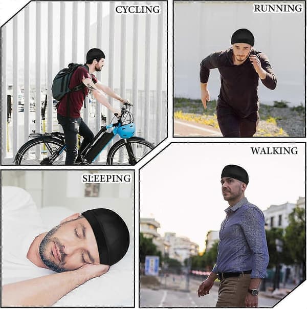 3 stk. Silkehætte til mænd Bølgehætte Satin Silke Hårhætte til søvn Elastikbånd Bølge Durags Sovebadehætter Silkehårindpakning til mænd