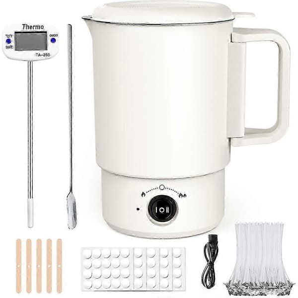 Elektrisk voks-smeltegrytesett med termometer, 800ML vokssmelter for lystilvirkning, DIY-tilbehør, plugg