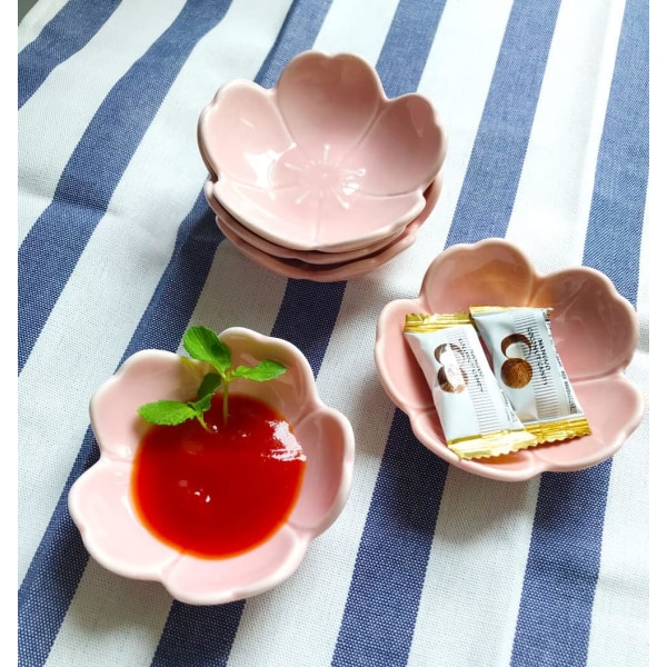 4st Sakura-formad keramik Kryddrätter Kryddrätter Sallad Soja Sushi Wasabi Doppskålar, Tepåshållare