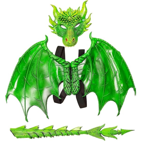 Halloween Mardi Gras kostym Cosplay Demon 3D Realistic Dragon Wings för vuxna (grön)