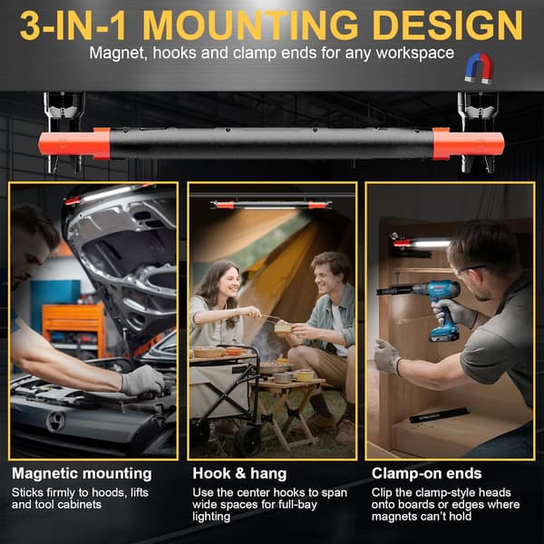 2026 New Magnetic Work Light, Hood Work Light, Rechargeable LED Strip, Suitable for Car Repairs, Garages and Emergencies (1-pack)