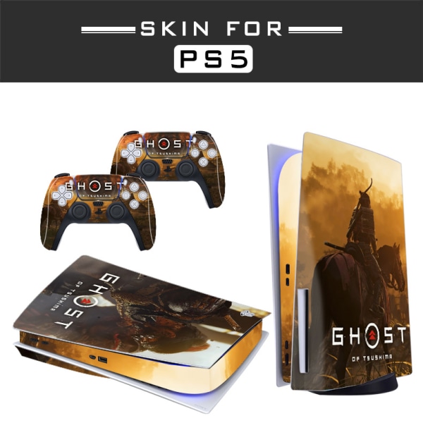 Adhesive Skin - Kompatibel med PS5-cover til at tilpasse konsollen - Aftagelig vinylfilm - Mat satin HD-kvalitet (Disk, Ghost of Tsushima03）