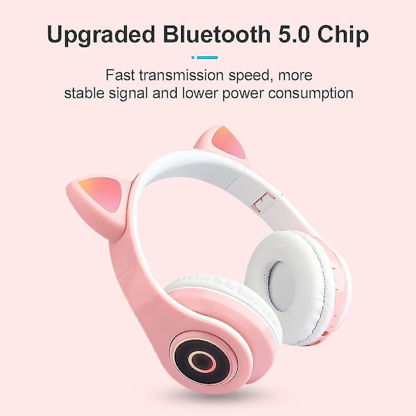 Søte Katteøre Trådløse Hodetelefoner Bluetooth 5.0 Over-Ear Hodetelefoner Svart