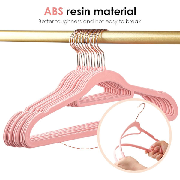 Fløjlsbøjler Skridsikre Filtbøjler, 30 Pakke Rosa Fløjlsbøjler Tøj Bøjler Pladsbesparende Slanke Bøjler med Rose Gold Svingbar Krog