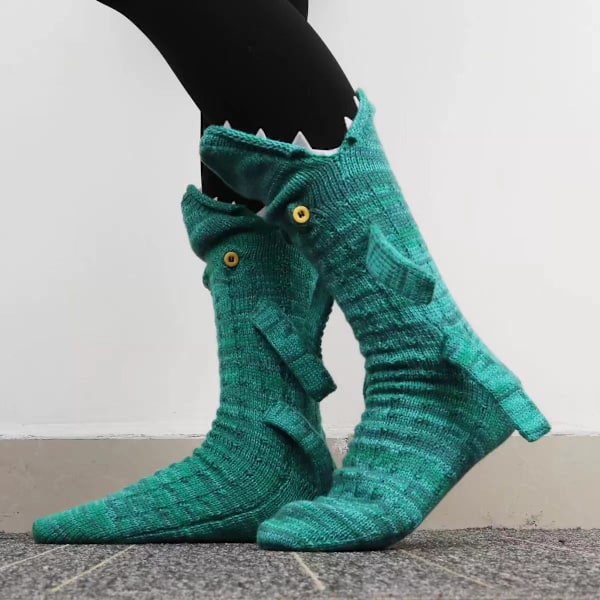 2 par Knittade Krokodilsstrumpor för Kvinnor Djur Alligator Vinter Varma Crocodile-green