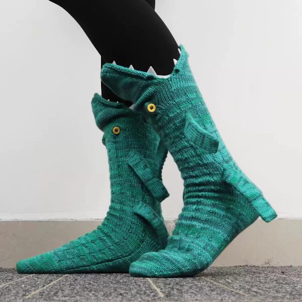2 par Strikkede Krokodille Sokker til Kvinner Dyr Alligator Vinter Varme Shark-gray