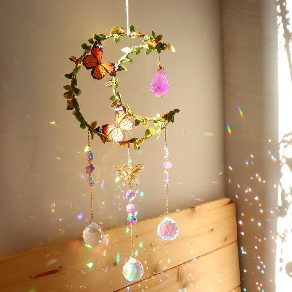 Ametist Moon Crystal Sun Catcher Fönsterhängande, Lycka till Berlocker Presenter för kvinnor Jul Thanksgiving Födelsedag Kristall