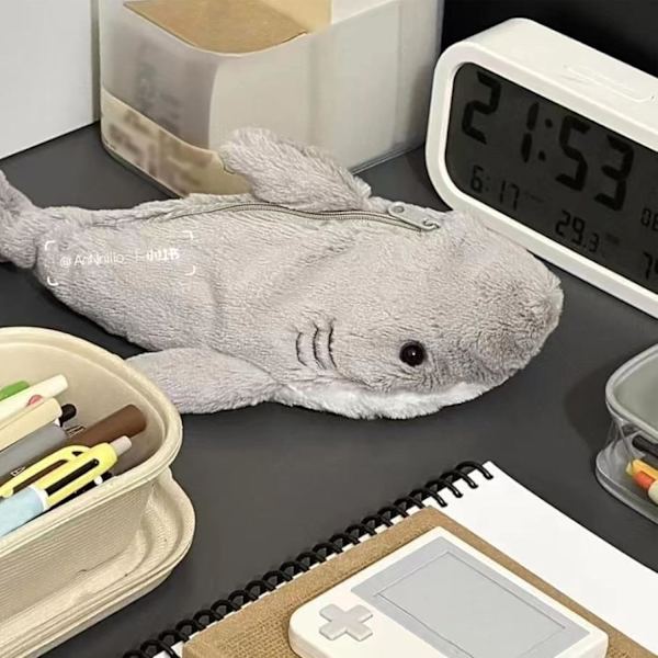 Plush Pennfodral - Multifunktionell Söt Cartoon Penna Förvaringspåse Plush Haj | Stor Kapacitet Rolig Blixtlås Pennfodral | Haj Pennfodral