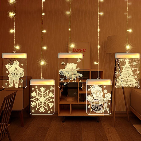 Juldekoration Fönsterlampa, Bakgrundsstränglampor För Utomhus Inomhus Fönster Stigen Patio Sovrum Fest Semester Vägg, Varmvit