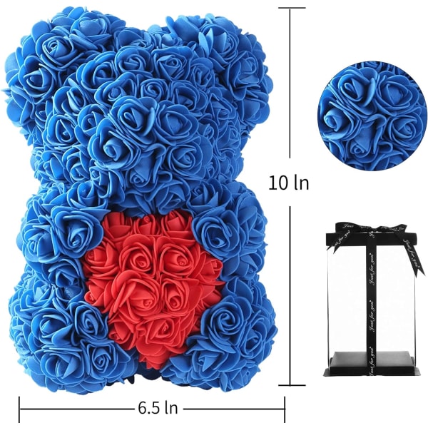 Ruusu Karhu Ruusu Teddy Karhu Käsintehty Teko Ruusu Kukka Karhu - Paras Lahja Ystävänpäivälle, Äitienpäivälle, Häille, Vuosipäivälle, Syntymäpäivälle (Sapphire)