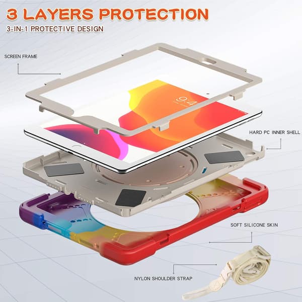 iPad 9th/8th/7th Generation Case, iPad 10.2 Case 2021/2020/2019 with Pencil Holder, Stand, Handle and Shoulder Strap Zenrich Heavy Duty