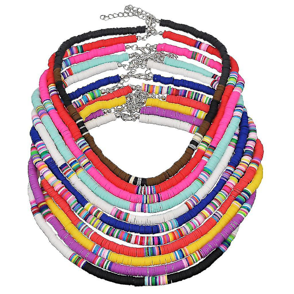 Bohemsk Strand Fargerik Leire Perlekjede Boho Regnbue Polymer Leire Halskjede Smykker For Kvinner Jenter Justerbar