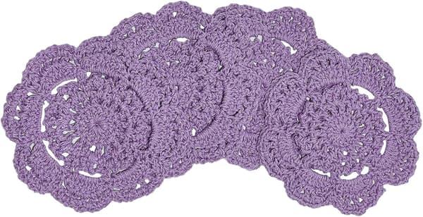 Pitsiset pyöreät virkatut lasinaluset, käsintehty, 4 tuumaa, 4 kpl (violetti)