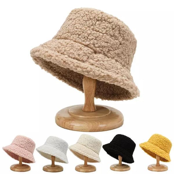 Varm fiskerhat uld plys hue hat unisex teddymateriale Lyserød