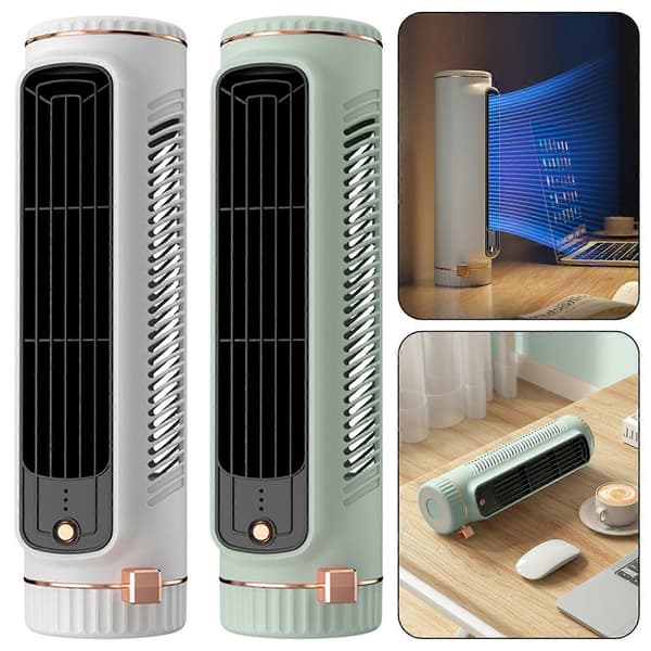 3-trins tårnventilator til soveværelse, bladløs bordventilator, multifunktionel stående/liggende personlig køleventilator White