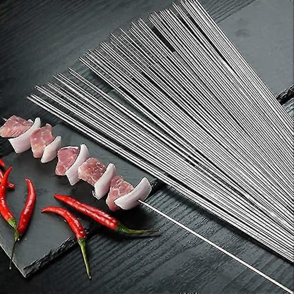 50 st grillspett i rostfritt stål med rör