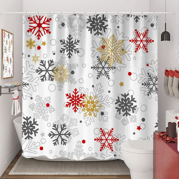 Jul Snöflinga Duschdraperi, Vinter Grå Guld Snöflingor Tyg Duschdraperier Set för Badrumsdekoration med Krokar 72 X 72 Tum