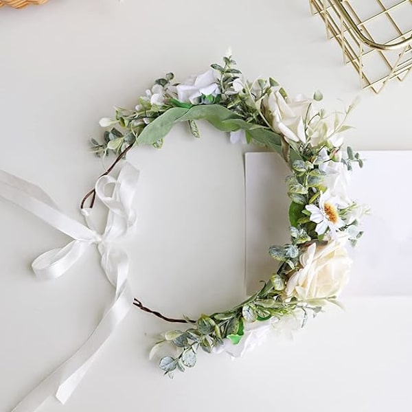 Justerbar Blomster Hovedbånd Blomsterkrans Krone Halo Hovedbeklædning Bryllup Festival Fest