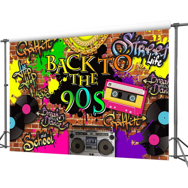 90-talets bakgrund Hip Hop Graffiti tegelvägg Retro radio mode fotobakgrund Tillbaka till 90-talets temafestbanderoll Dekorationer Bakgrunder (7x5ft)