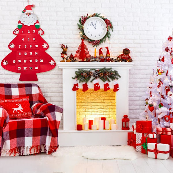 Julgransväggkalender i tyg, filtjulgran i tyg, väggdekoration i fiber, nedräkningskalender för julen, present till jul