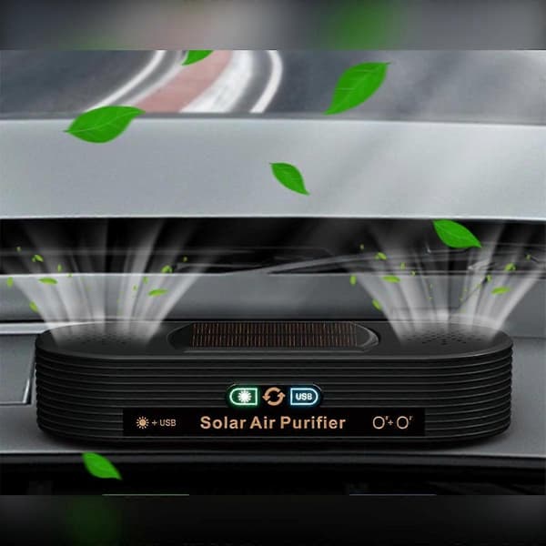Solar-Powered Dual-Core Car Air Purifier — Plasma, Negative Ions & Activated Oxygen, USB/Solar Power