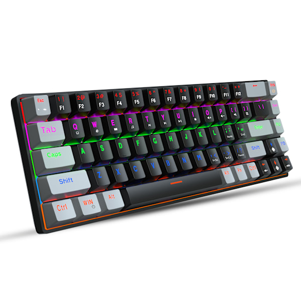 V800 68-tasters mekanisk spilltastatur, flerfarget LED-bakgrunnsbelyst kablet tastatur, støtter akseutskifting, egnet for WinXP/10/11, MAC, Linux (blå akse) GrayBlack