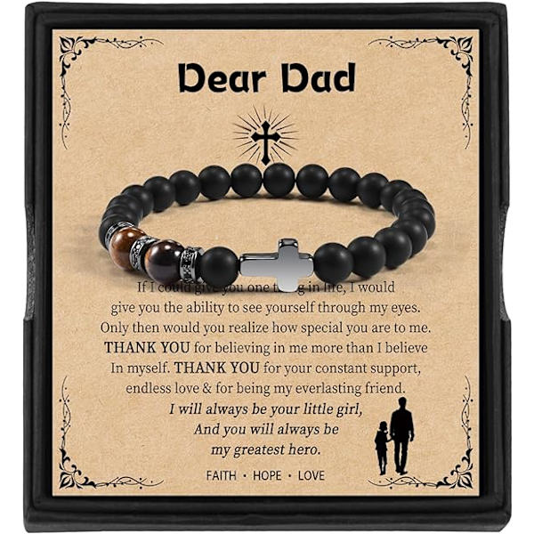 Herrar Kors Natursten Armband - Presenter till Honom Pappa - Perfekt för Alla Hjärtans Dag Fars Dag Födelsedag Bröllopsdag och Jul