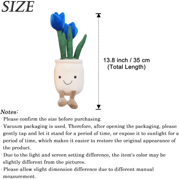 13,8 tuuman tulppaanin pehmolelu, söpö kukkaruukun koriste, lasten lahja, sininen