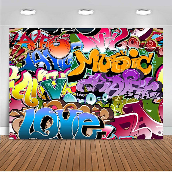 10X7ft Graffiti-stil Bakgrunn 80- og 90-talls Temafest Bakgrunn for Fotografering Hip Hop Vinyl Bakgrunn Fotoboks Studio Rekvisita GEEV391 LELEZ