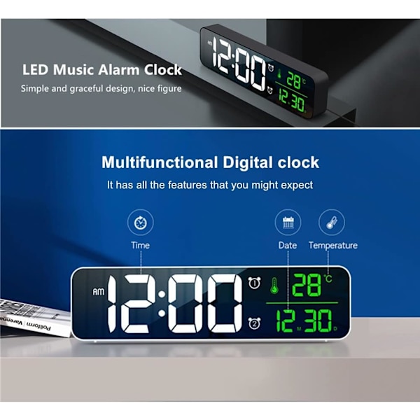 Digitalt stort display vækkeur til stue soveværelse indretning LED elektronisk dato temp display væg elektriske ure automatisk lysstyrke dæmper