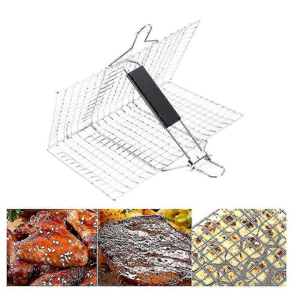 Värmebeständig grillkorg vikbar rostfri kött grönsaksbiff grillbricka för utomhusbruk