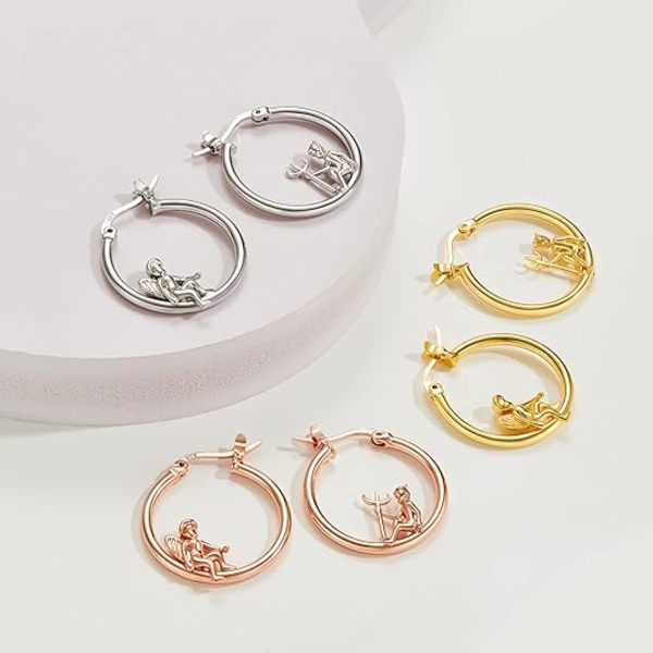 14K Guld Engel Djævel Øreringe Mismatched Øreringe til Kvinder Piger Smykker Gaver 925 Sterling Sølv Pæl