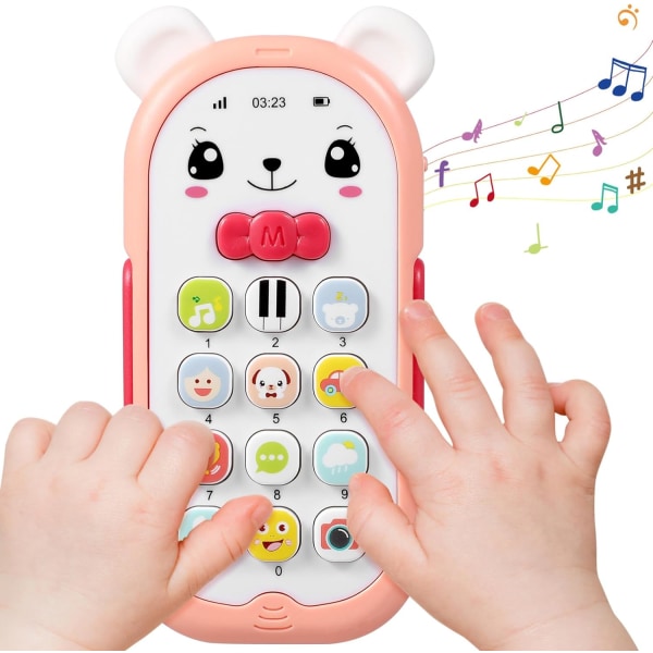 children's mobile phone toy fortoddles baby singing phone baby Smartphone baby fake phone kids toyset Electronic component cell phone newborn（Pink）