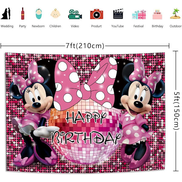 Piirretty Hiiri Tausta Vaaleanpunainen Tytöt Syntymäpäivä Valot Pallo Rusetti Glitter Paljetti Piste Valokuva Tausta Lapsi Tytöt Syntymäpäiväjuhlat 7x5ft Vastasyntynyt Koristelu