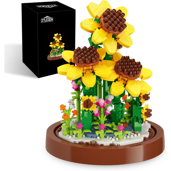 Sunflower Bouquets Building Blocks Flower Set,Mini Bricks Building Toys with Glass Dome for Home/Office Desk Décor(553Pcs)