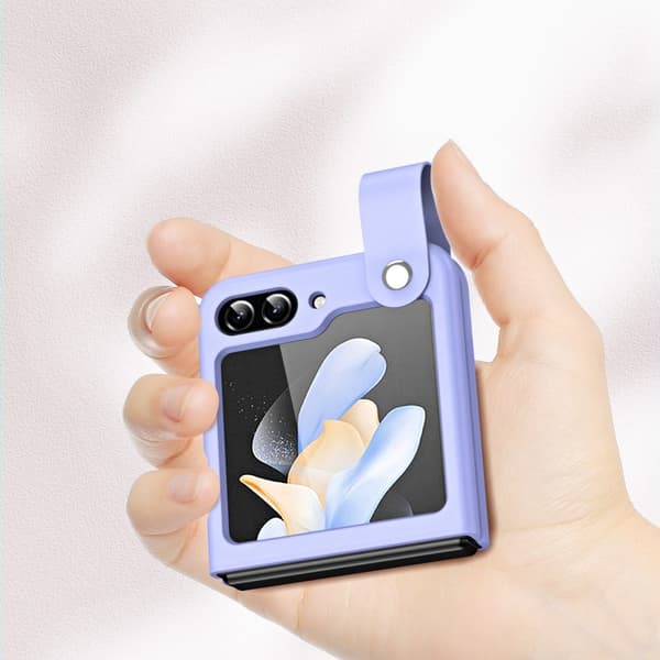 Galaxy Z Flip 6 / 7 FE Cover med Finger Strap Læder Sort
