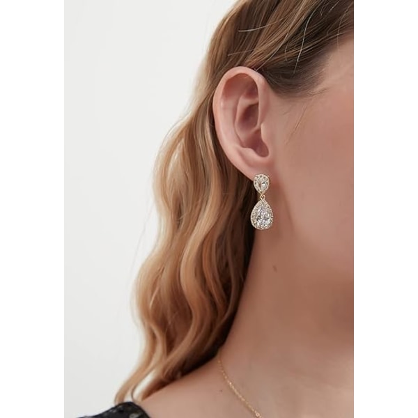 Tåardrop Cubic Zirconia Drop Örhängen Halsband Brud Smyckeset Bröllop Bal Gåvor För Brudtärna