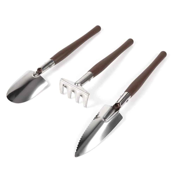 Sett med 3 mini hageverktøy, liten håndholdt spade, spade, rive, hagesett, barnas leketøy-plasthåndtak