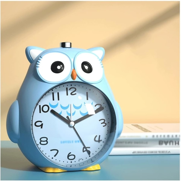 Kreativ barnväckarklocka, söt tecknad klocka Bärbar högvolym Uppladdningsbar väckarklocka med nattljus för studie i sovrummet Vuxenpresent (blå uggla)