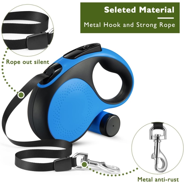 Indtrækkelig hundeline 26Ft holdbar hundegåturline med aftagelig dispenser og hundeposer Heavy Duty No Tangle Rope Pet Walking Up to 110lbs
