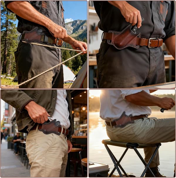 Durable Leather Knife Sheath, Horizontal Multitool Pouch for Belt, Waterproof Holder for Folding Knives and Tools