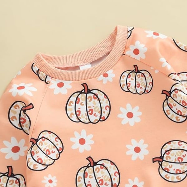 Baby pige Halloween tøj til små piger, søde græskar print outfits pullover sweatshirts og flare buksesæt (størrelse: 100 cm) foreslået alder: 18-24 måneder