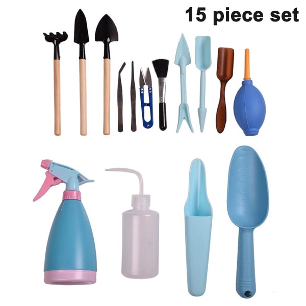 15 Pieces Succulent Plants Tools, Mini Garden Hand Tools Set Transplanting Tools Planting Gardening Tool-Blue