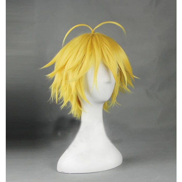 Cosplay peruk Syntetiskt kort gult och gyllene hår med förstylade Ahoge Coola manliga Anime Performance Peruker