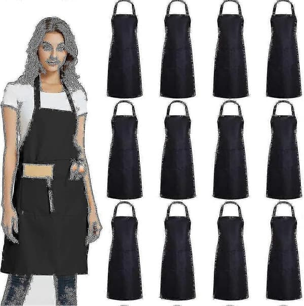 1-pack enfärgade förkläden med 2 fickor - Svarta unisex förkläden i bulk Black