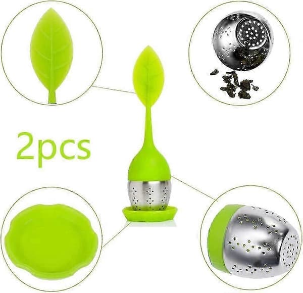 2 stk silikon te-infuser, te-infuser, tesil, med silikonhåndtak, moderne bladform, for tesiling