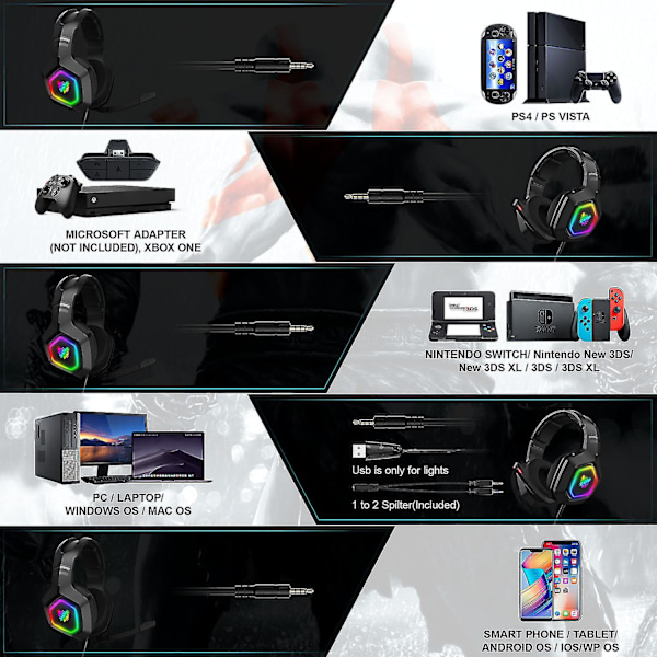 K10 Pro Stereo Gaming Headset Til Ps4/xbox One/pc/nintendo Switch, Over Ear Hovedtelefon Med Støjreducerende Mikrofon,rgb Lys