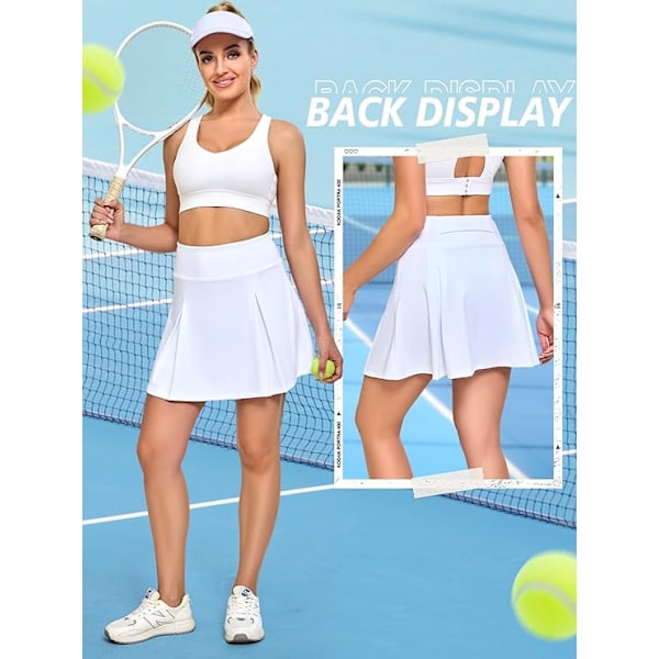 Naisten tennishame shortseilla, taskuilla, golfshortsit, joustava vyötärö, treenihameet naisille, urheiluhameet urheiluun, treeniin, juoksuun White S